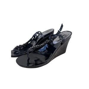 Gianni Bini Black Rhinestone Wedge Sandals - Size 11